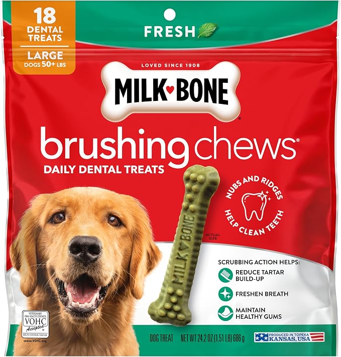 Milk-Bone Brushing Chews Fresh Mint Flavor Daily Dental Dog Treats, Large, 24.2 Oz. Bag (Pack of 5)