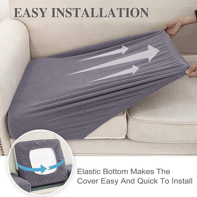 LA MEACK Couch Cushion Cover Chaise Lounge Cover Washable Separate Seat Chaise Couch Cover Stretch Sectional Sofa Slipcover(1 Piece for Chaise or Sofa 3-Seater, Light Grey)