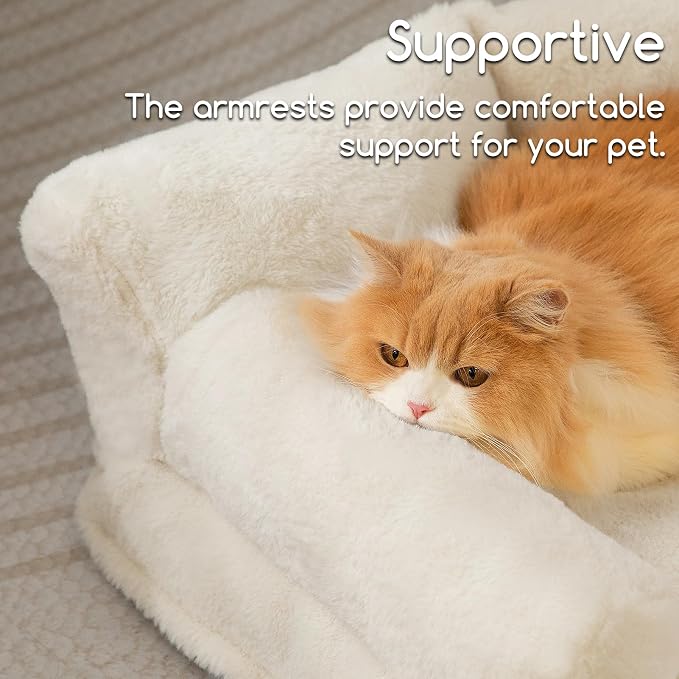Hollypet Fluffy Dog Cat Bed Pet Couch Beds Plush Soft Warming Washable Puppy Bed for Small Medium Dogs and Large Cats, Beige, 24" L x 18" W x 10" Th