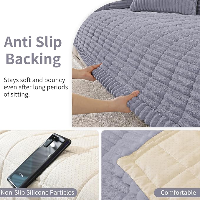 Fuzzy Pet Couch Covers for Dogs Washable, Thick Couch Covers for 3 Cushion Sofa Pet Friendly, Non Slip Plush Dog Couch Cover for for Sectional, Loveseat (Light Gray, 27.6" x 71")