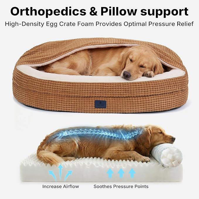Veehoo 2 in 1 Dog Bed with Cover Cave, XL Dog Beds Indoor with Hooded Blanket, 48 inch Cozy Dogs Cave Bed with Removable Washable Cover for Extra Large Dogs Up to 110 lbs