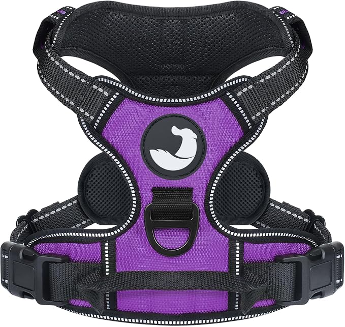 Joytale No Pull Dog Harness for Large Dogs, Reflective Pet Vest with Front Clip, Adjustable Soft Padded Harnesses with Easy Control Handle for Training and Walking, Purple, L