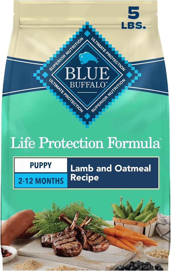 Blue Buffalo Life Protection Formula Lamb & Oatmeal Puppy Dry Dog Food with DHA & ARA, Supports Immunity with Antioxidant-Rich LifeSource Bits, Promotes Healthy Muscles & Strong Bones, 5 lbs.