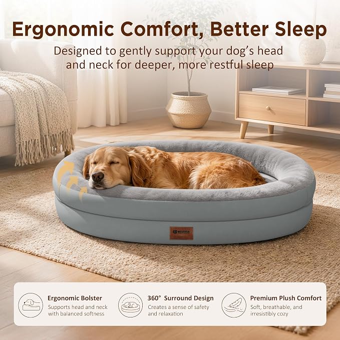 Orthopedic Dog Bed for Medium Dogs, Waterproof Dog Bed with Removable Bolsters, Egg Crate Foam Pet Couch for Medium Size Dog with Machine Washable Cover & Non-Slip Bottom, Silver