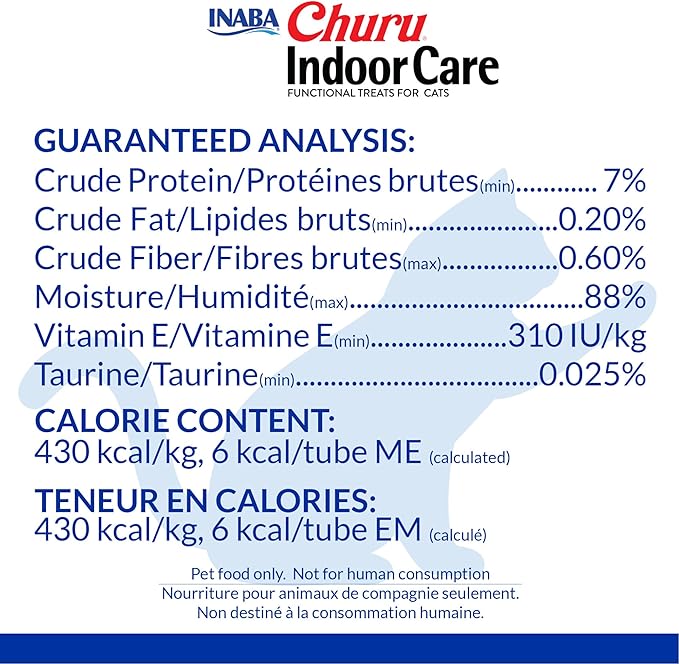 INABA Churu Indoor Care for Hairball Control, Functional Lickable Cat Treat with Taurine & Green Tea Extract, 0.5oz Each, 24 Tubes Total, Chicken Recipe