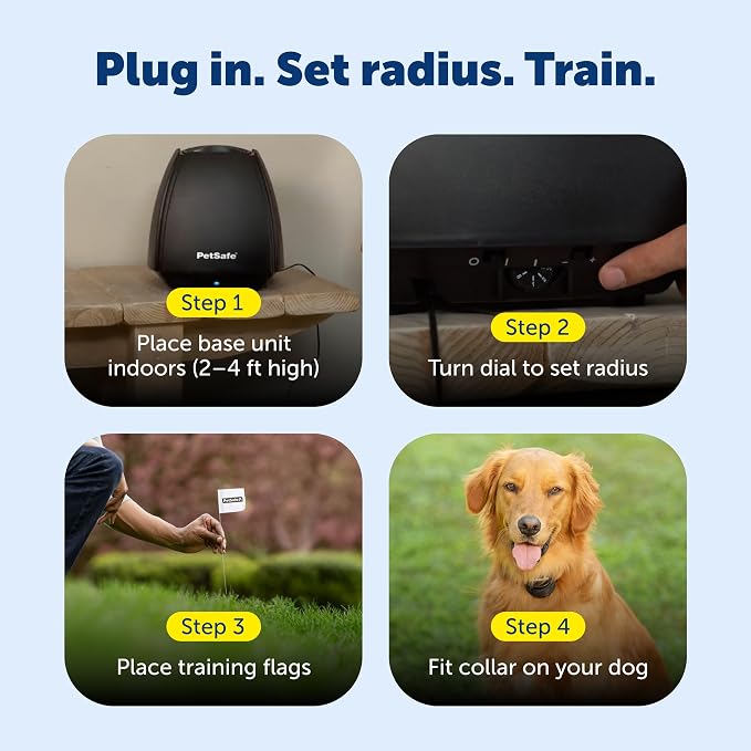 PetSafe Stay & Play Wireless Fence with Replaceable Battery Collar No Wire to Bury Covers 3/4-Acre Yard for Dogs 5 lbs and Up Portable Design from the Parent Company of Invisible Fence Brand