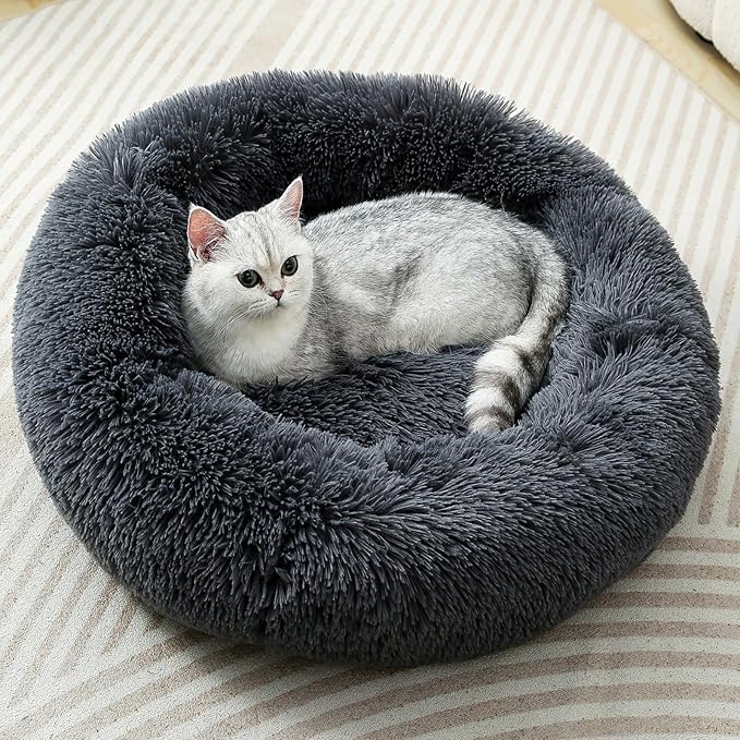 Large Cat Bed Round Dog Bed Warm Pet Beds Large Rabbit Pillow Calming Donut Ferret Beds Pillow Pet Kitten Bed Suit for 8KG Pet