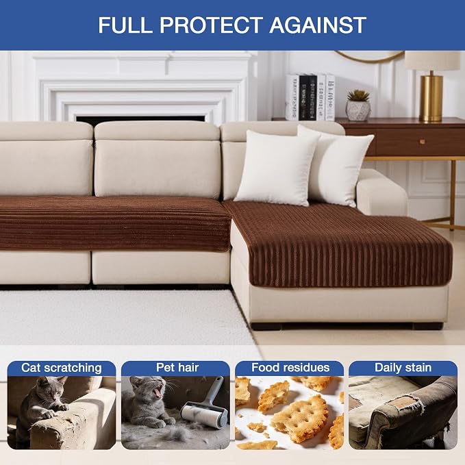 MYSKY HOME 100% Waterproof Couch Cover for Sectional Sofa, Couch Covers for Dogs Washable, Non Slip 2 Pieces Sofa Slipcover, L Shape Sofa Cover Furniture Protector for Pet, Brown, 35"x70.9"+35"x82.7"