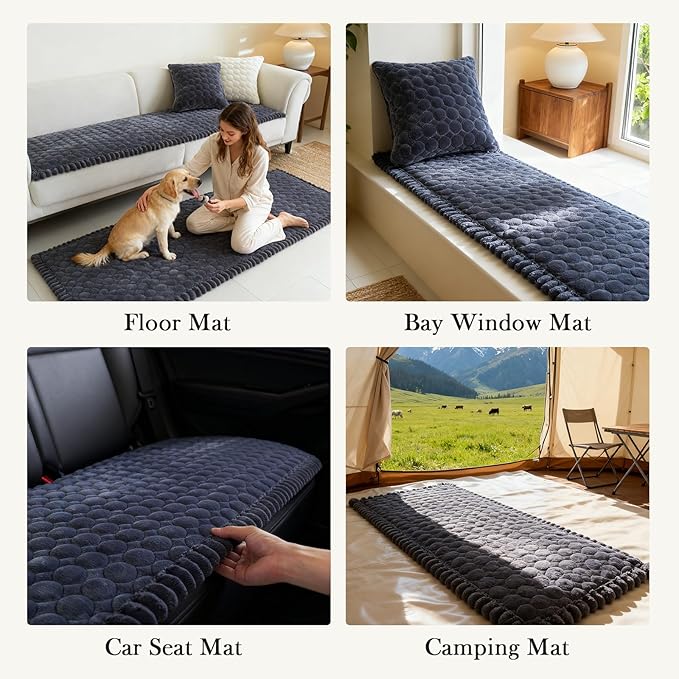 Circular Grid Couch Cover for Dogs Washable - Non Slip Thick Soft Pet Sofa Protector for 3 Cushion Couch Large Silicone Particles Furniture Mat for Cats Sectional Slipcovers