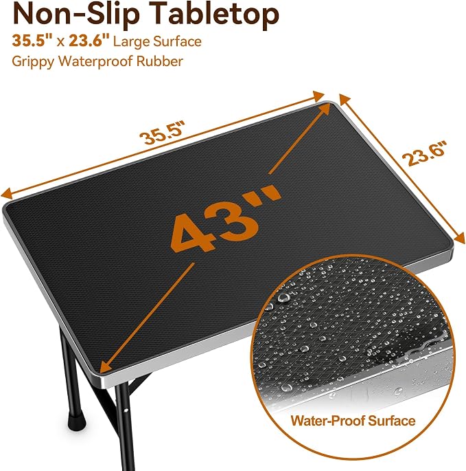 niffgaff Dog Grooming Table with Arm, Hammock & Nooses, 30" H Foldable Heavy Duty Pet Grooming Station, 35.5" L×23.6" W Non-Slip Waterproof Tabletop, 33.5" Height Adjustable Stainless H-Frame Arm | Foldable, Heavy Duty, 35.5"L×23.6"W Non-Slip Waterproo...
