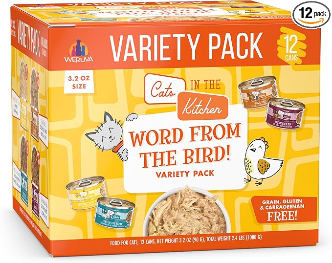 Weruva Cats in The Kitchen, Word from The Bird! Variety Pack, 3.2oz Can (Pack of 12)