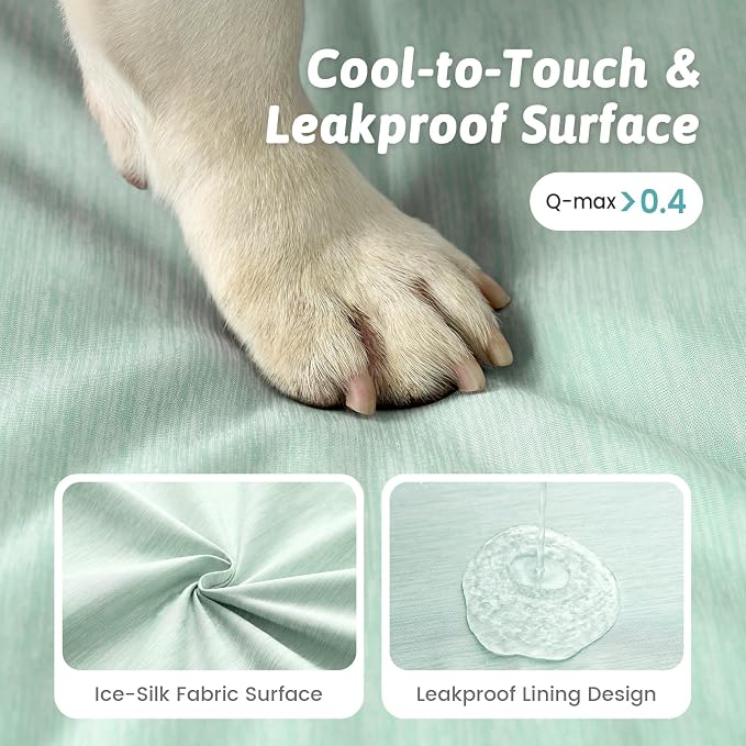 COZY KISS Cooling Dog Bed for Large Dogs, 42"x30" Orthopedic Foam Sofa with Bolster Sides, Q-Max >0.4 Cooling Technology, Cool Pet Bed with Removable Washable Cover, Green