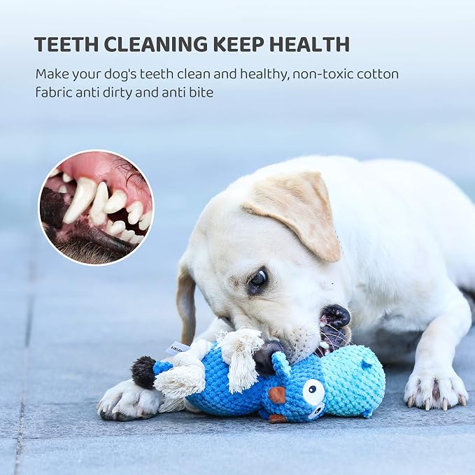 IOKHEIRA Dog Plush Toy for Large Aggressive Chewers,Indestructible Dog Squeaky Toys,Stuffed Animals Toys with Cotton Material and Crinkle Paper,Durable Chewing Toys (Royal Blue, Cattle)