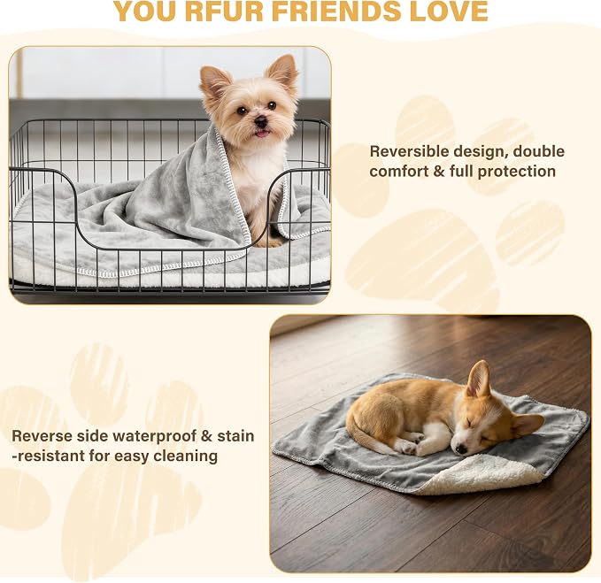 Kritter Planet Waterproof Small Dog Blanket, Soft Puppy Blanket,Washable Furniture Protector, Dog Blanket for Car,Reversible Sherpa Fleece Couch Cover for Small Pets