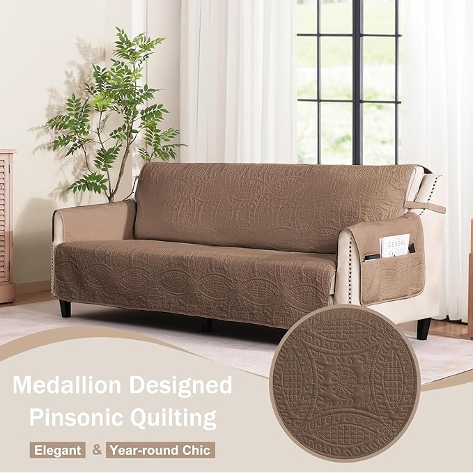 Toffee Loveseat Covers 2 Cushion Couch, Water-Repellent Sofa Cover for Love Seat, Washable Quilted Couch Covers, Pet Friendly Sofa Slipcovers (Loveseat 56", Raw Umber)