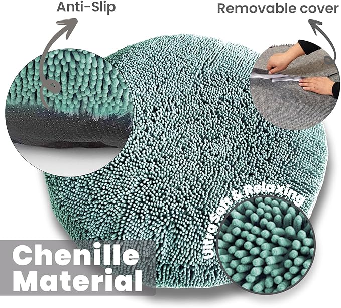 Muddy Mat® Cloud K-9 Bed for Dogs & Cats, Soft & Relaxing Donut Dog Bed, Chenille Material, Removable Cover, Washable & Dryer Safe–Seafoam Green Small(25'x25')