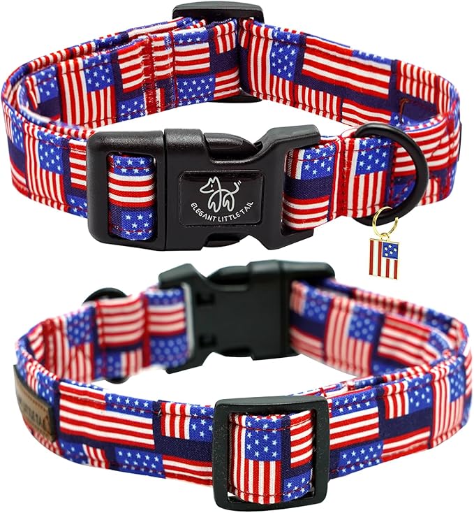 Elegant little tail Independence Dog Collar, 4th of July Holiday Pet Collars Cotton Patriotic Puppy Girl or Boy Soft Pet Gift Adjustable Dog Collar for Small Medium Large Dogs