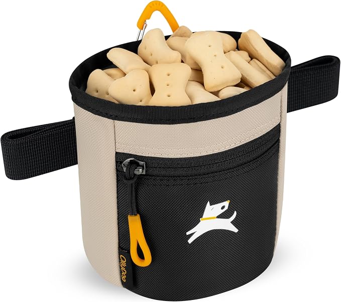OllyDog, Goodie Treat Bag, Dog Treat Training Pouch | Magnetic Closure | 3 Ways to Wear | Hands-Free Waist Belt | Water-Resistant Recycled Vegan Fabric (Con Leche)