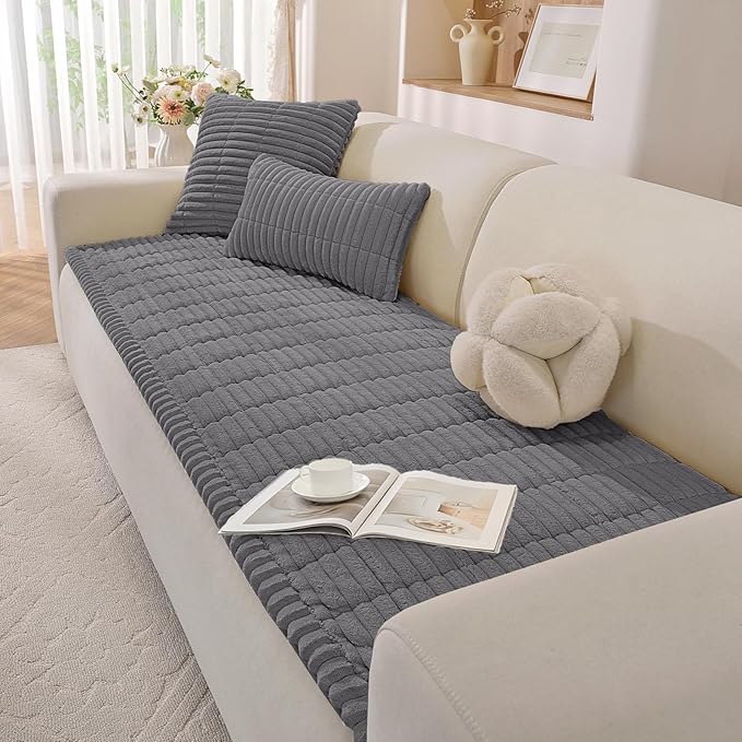 Fuzzy Pet Couch Covers for Dogs Washable, Thick Couch Covers for 3 Cushion Sofa Pet Friendly, Non Slip Plush Dog Couch Cover for for Sectional, Loveseat (Charcoal Gray, 27.6" x 71")