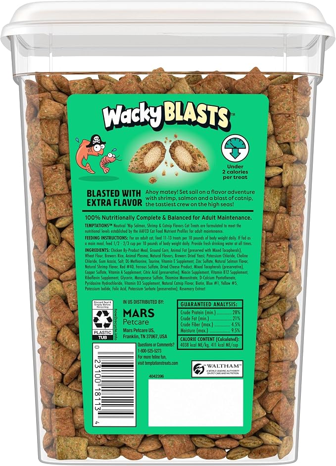 Temptations Wacky Blasts Cat Treats, Nautical Nip’ Flavor, 16 oz. Tub