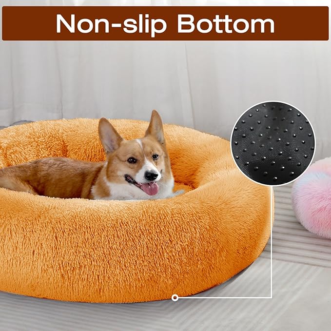 JOLLYVOGUE Dog Bed, Calming Anti-Anxiety Large Dog Bed, Fluffy Donut Cushion for Medium and Large Pets (27"/30"/36")