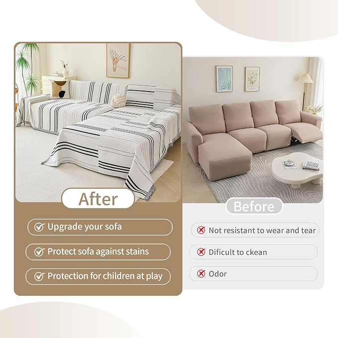 VANJOROY Couch Sofa Cover for 3 Cushion Sectional Sofa L-Shape -Washable Chenille Couch Cover for Dogs Pets, Boho Couch Cover Protector Soft Sofa Slipcovers with Tassel,71"x 134"