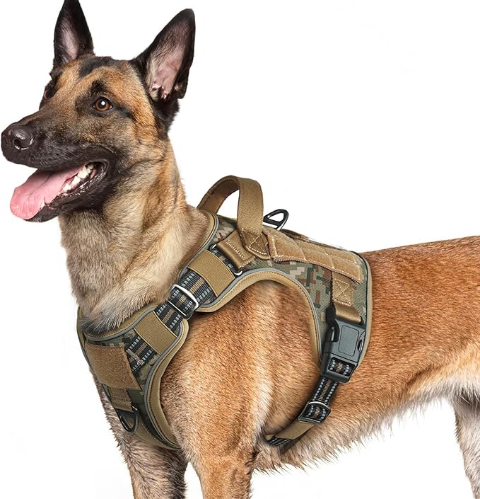 rabbitgoo Tactical Dog Harness for Large Dogs No Pull Adjustable Military Vest with Handle MOLLE Reflective Heavy Duty Dog Vest for Walking Training Hunting Outdoor Medium Size Dog Desert Camo L