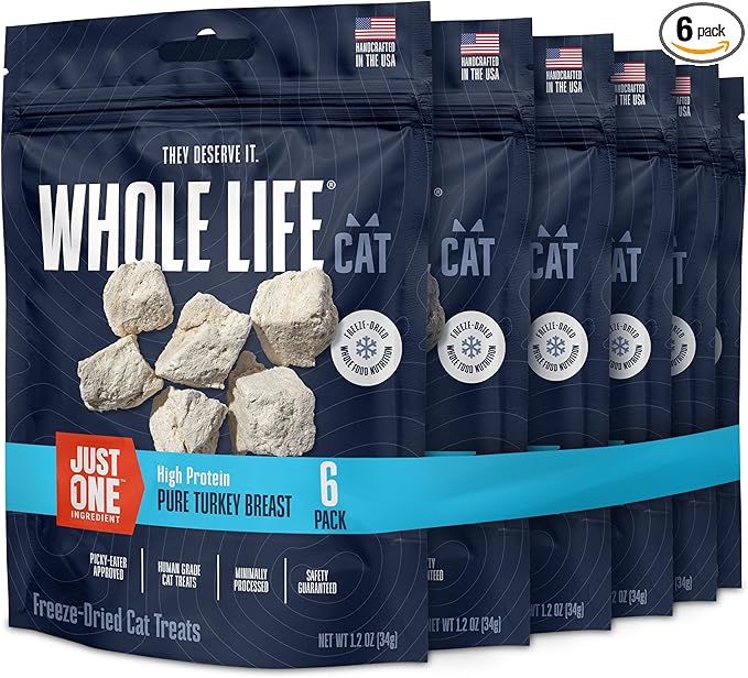 Whole Life Pet Just One Turkey - Cat Treat Or Topper - Human Grade, Freeze Dried, One Ingredient - Protein Rich, Grain Free, Made in The USA (Pack of 6)