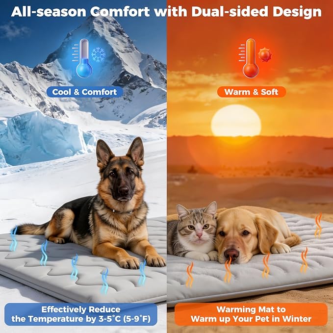 2026 Upgrade Cooling Mat for Dogs, Q-MAX>0.5 Double-Sided Dog Cooling Mat 36"×23" with Ice Cool & Arc-Chill Cool Fiber, Washable Self-Cooling Thicken Waterproof All-Season Dog Crate Pad for Dog & Cat