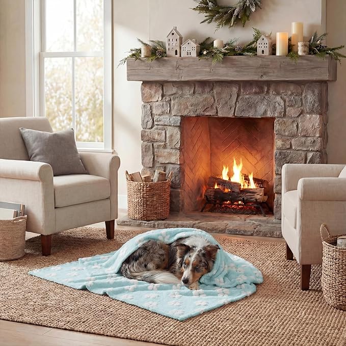 Horaldaily Pets Flannel Blanket, Blue Flowers 3D Textured Soft Fuzzy Fluffy Plush Cozy Fleece Premium Blankets for Dog Cat Puppy Kitten Couch Protection, 20x30