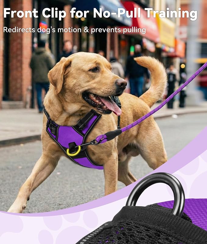 Joytale No Pull Dog Harness for Extra Large Dogs, Reflective Pet Vest with Front Clip, Adjustable Soft Padded Harnesses with Easy Control Handle for Training and Walking, Purple, XL