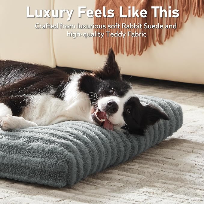 FURTIME Washable Dog Bed Medium Size Dogs, Deluxe Dog Crate Beds Comfy Fluffy Kennel Pad Anti-Slip Pet Sleeping Mat, Machine Washable Dogs Pillow, 29"x21"x3", Gray
