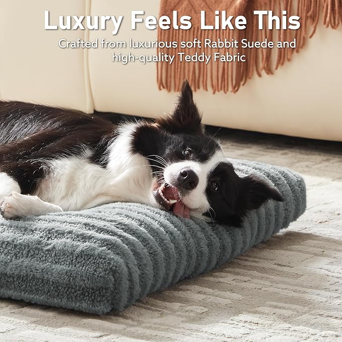 FURTIME Washable XL Dog Bed for Extra Large Dogs, Deluxe Dog Crate Beds Comfy Fluffy Kennel Pad Anti-Slip Pet Sleeping Mat, Machine Washable Dogs Pillow, 40"x27"x3.5", Gray