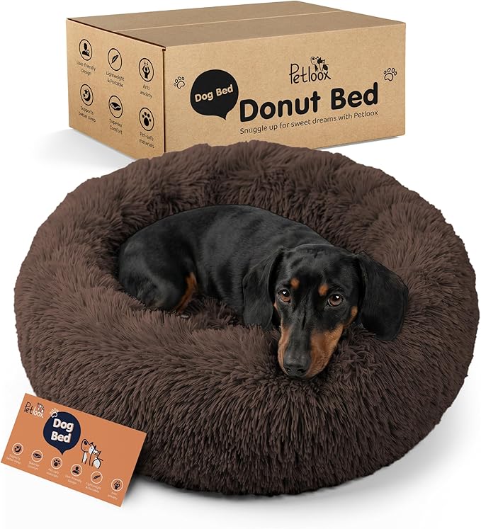 Donut Dog Bed - Premium Comfort for Anxiety Relief - Fluffy & Calming Design with Ultra-Plush Support | Cozy Round Dog Bed with Super Soft Circle Style (Coffee, Small)