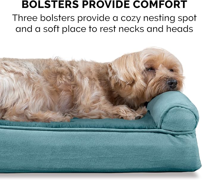 Furhaven Memory Foam Dog Bed for Large Dogs w/ Removable Bolsters & Washable Cover, For Dogs Up to 125 lbs - Plush & Suede Sofa - Deep Pool, Jumbo Plus/XXL