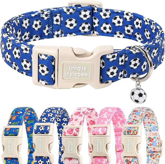 Unique style paws Dog Collar Plastic Buckle with Pendant Puppy Collar for Spring Summer Blue Football for Small Medium Large Boys Girls Dogs