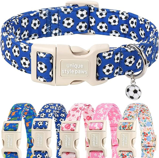 Unique style paws Dog Collar Plastic Buckle with Pendant Puppy Collar for Spring Summer Blue Football for Small Medium Large Boys Girls Dogs