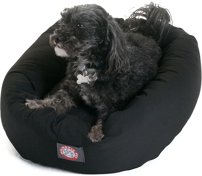 Majestic Pet 24 Inch Bagel Calming Dog Bed Washable – Cozy Soft Round Dog Bed with Spine Support for Dogs to Rest their Head - Fluffy Donut Puppy Mat 24x19x7 (Inch) Small – Black