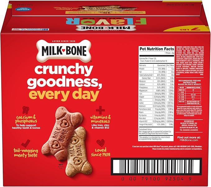 Milk-Bone Flavor Snacks Small Dog Biscuits, Flavored Crunchy Dog Treats, 7 Pound Box