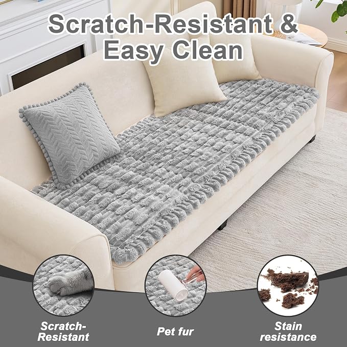 Waterproof Dog Couch Cover, Non Slip Pet Sofa Protector, Thick Fuzzy Couch Cover for Dogs, Machine Washable Furniture Protector, Scratch Resistant Pet Couch Mat(Light Gray, 28" x 83"/70 x 210cm)