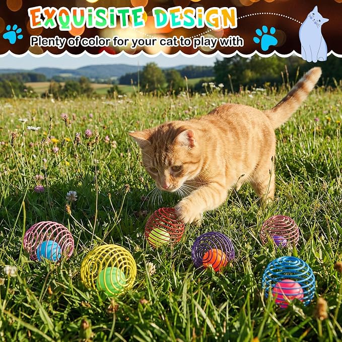 Jecery 5 Pcs Cat Spring Balls Toys Stretchable Rolling Balls Colorful Playful Coils Interactive Action Toy Caged Rats for Kitten Pet Supplies (Glow Ball,Multicolor)