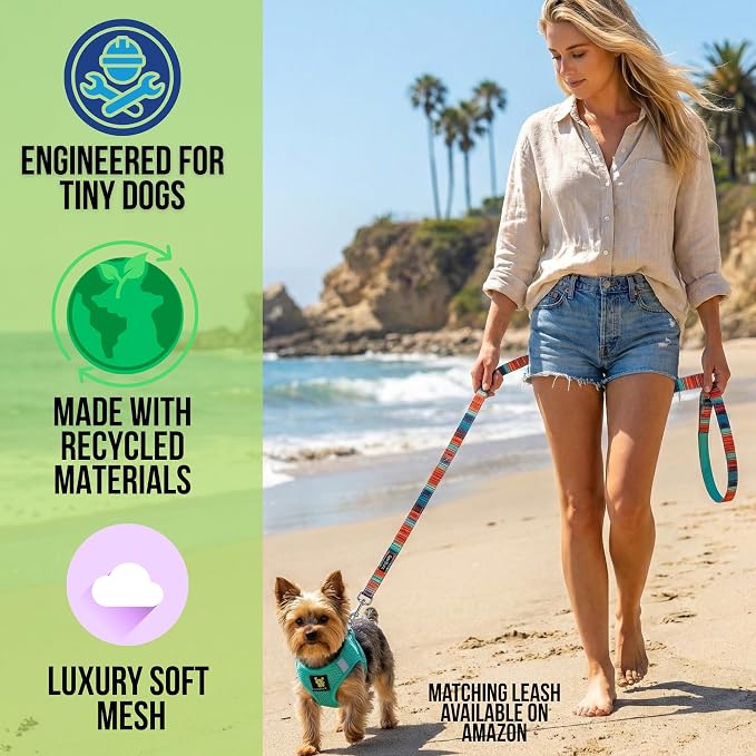 EcoBark Teacup Dog Harness - Luxury Step in Mesh Dog Harnesses in Mint Turquoise