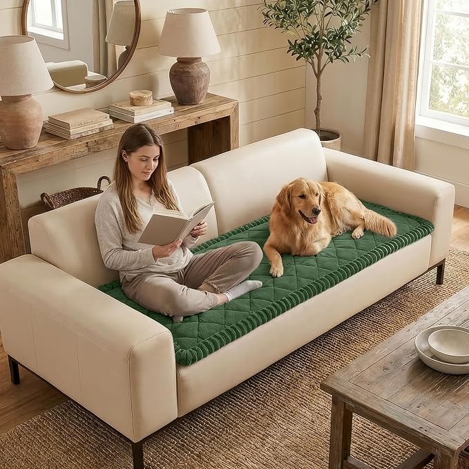 Smiry Couch Cover for Dogs, Non Slip Washable Pet Sofa Protector for Large Dogs, Cats, Fuzzy Plush Sofa Covers for 3 Cushion Couch, Against Fur, Dirt & Scratch Resistant, Green, 27.6"×70.9"