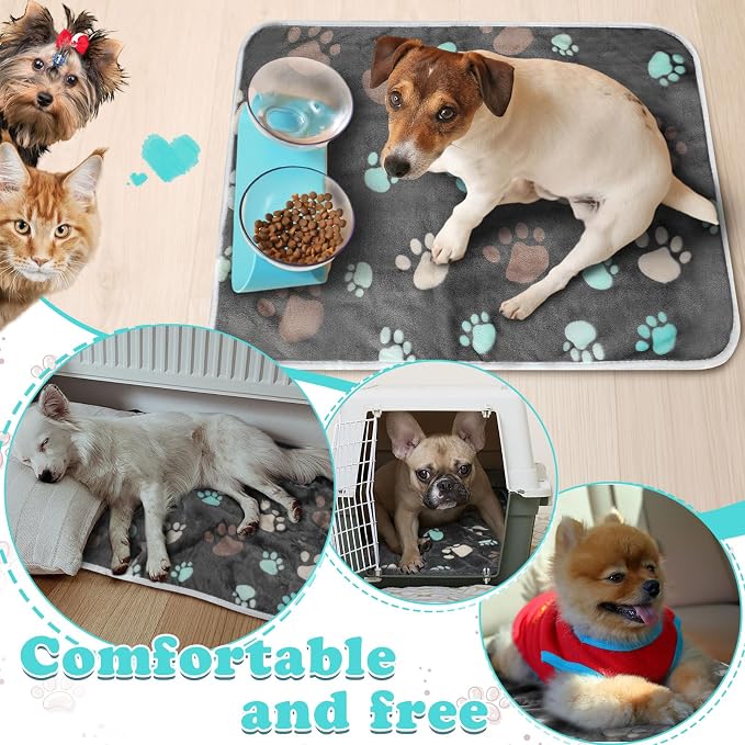 Reginary 4 Pcs Waterproof Guinea Pig Blankets Washable Small Animal Fleece Bedding Absorbent Guinea Pig Cage Liners Reusable Training Pee Pad Pet Sleep Mat for Hamster(Cute Paw,24 x 16 Inch)