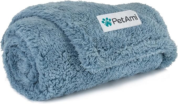 PetAmi Fluffy Waterproof Dog Blanket for Couch and Bed, Reversible Sherpa Pet Throw, Pee Proof Furniture Protector Sofa Cover, Washable Cat Blanket for Small Medium Dogs and Cats (Dusty Blue, 29x40)