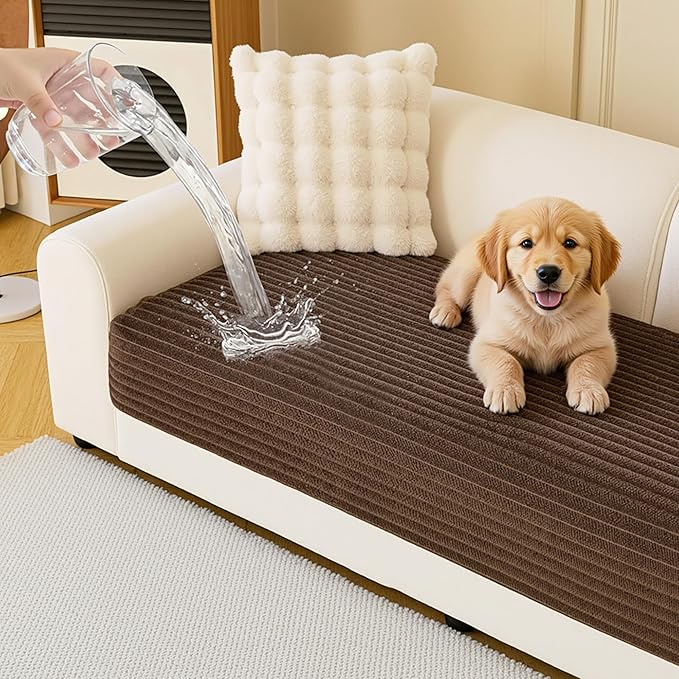 MYSKY HOME 100% Waterproof Couch Cover, Couch Covers for Sectional Sofa, Sofa Covers Washable Love Seat Couch Cover, Pet Couch Covers for 2 Cushion Sofa, Non Slip Dog Bed Cover, Chocolate, 35"x63"