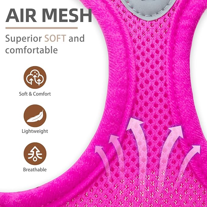 PUPTECK Adjustable Dog Harness Collar and Leash Set Step in No Pull Pet Harness for Small Medium Dogs Puppy and Cats Outdoor Walking Running, Soft Mesh Padded Reflective Vest Harnesses, Solid Pink XS