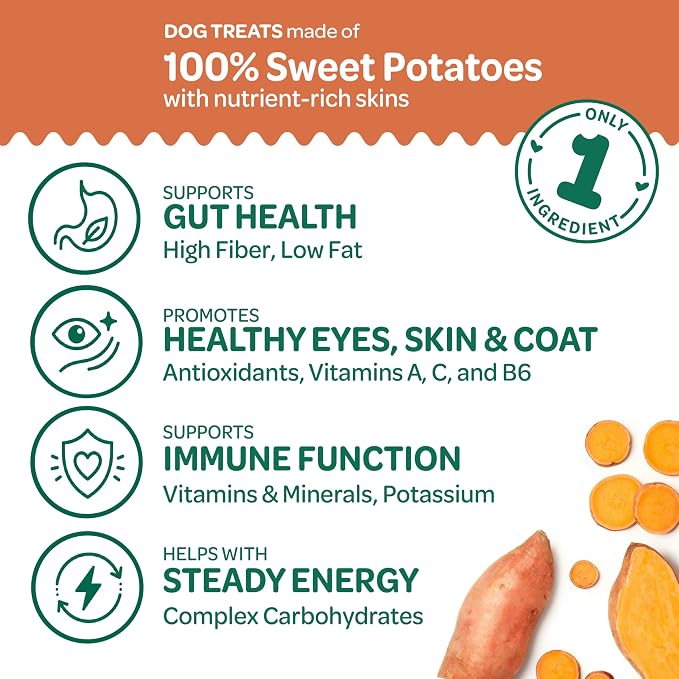 Wholesome Pride Healthy Sweet Potato Chews – Sensitive Stomach Dog Treats, No Preservatives, Single-Ingredient, No Grain, 32 oz