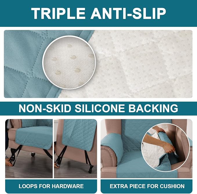 Turquoize 100% Waterproof Wing Chair Cover Wing Armchair Slipcovers Chair Couch Protector Triple Non-Slip Sofa Slipcover Furniture Protector for Pets, Kids,Dog (Wing Chair, Stone Blue)