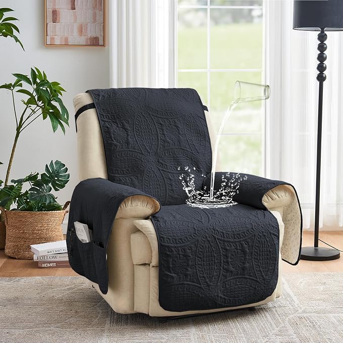 Blue Quilted Recliner Covers, Water-Repellent Recliner Slipcovers, Lazy Boy Chair Covers, Pet Friendly Recliner Cover for Dogs Cats, Washable Furniture Protector (Recliner 22", Blue Gray)